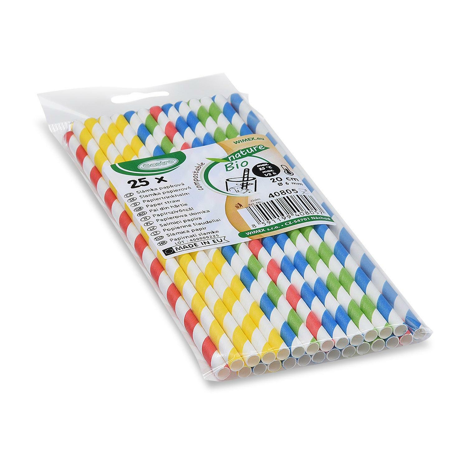 Papiertrinkhalme bunt sortiert 200 mm � 6mm, 25 Stk.