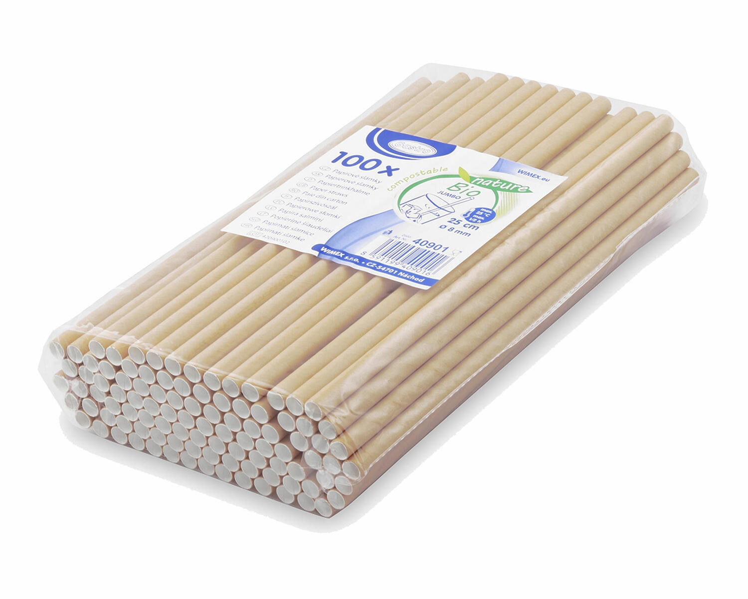 Papiertrinkhalme f�r Kaltgetr�nke JUMBO natur 25 cm � 8 mm, 100 Stk.