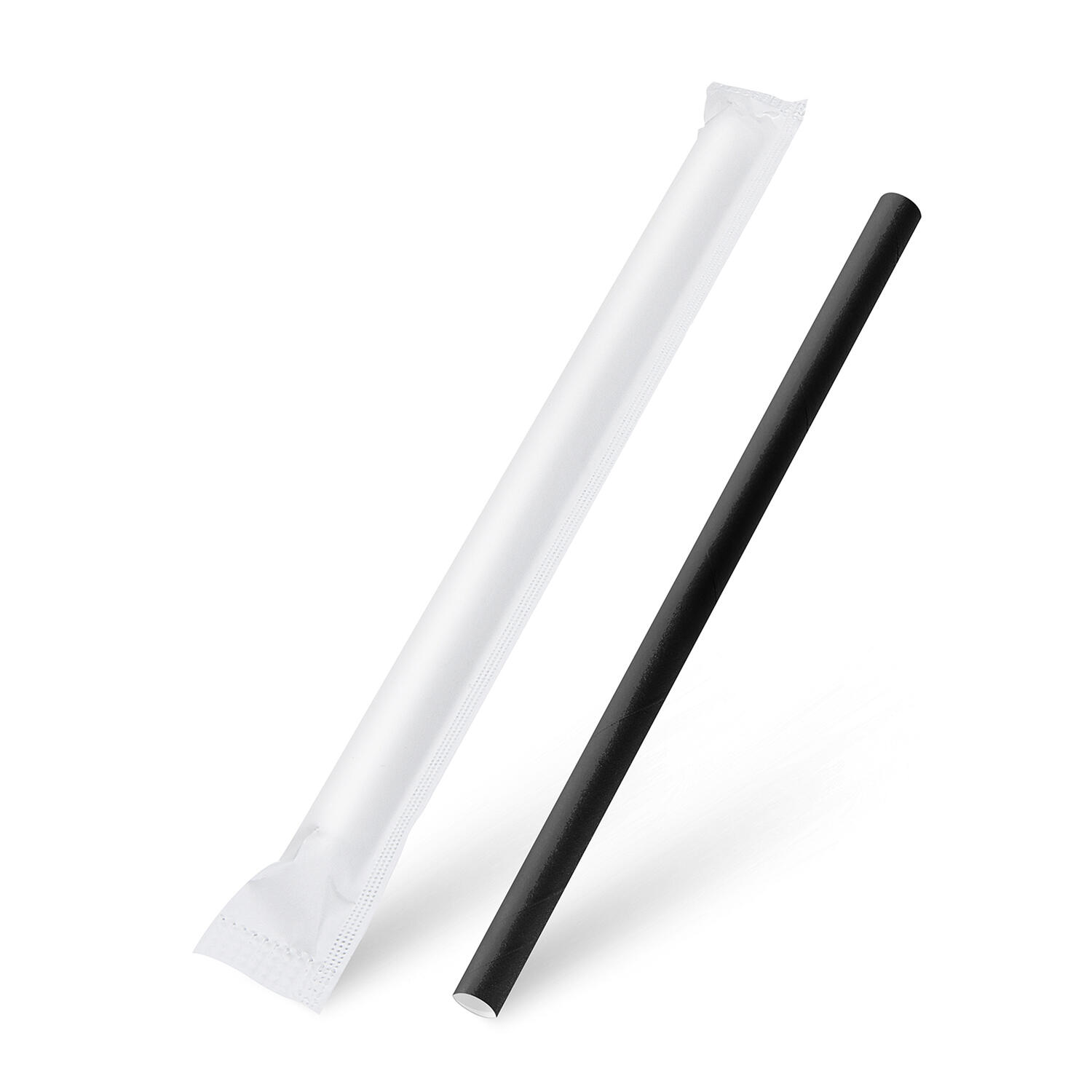Papiertrinkhalme f�r BUBBLE TEA JUMBO schwarz, einzeln geh�llt 21cm �12 mm, 100 Stk.