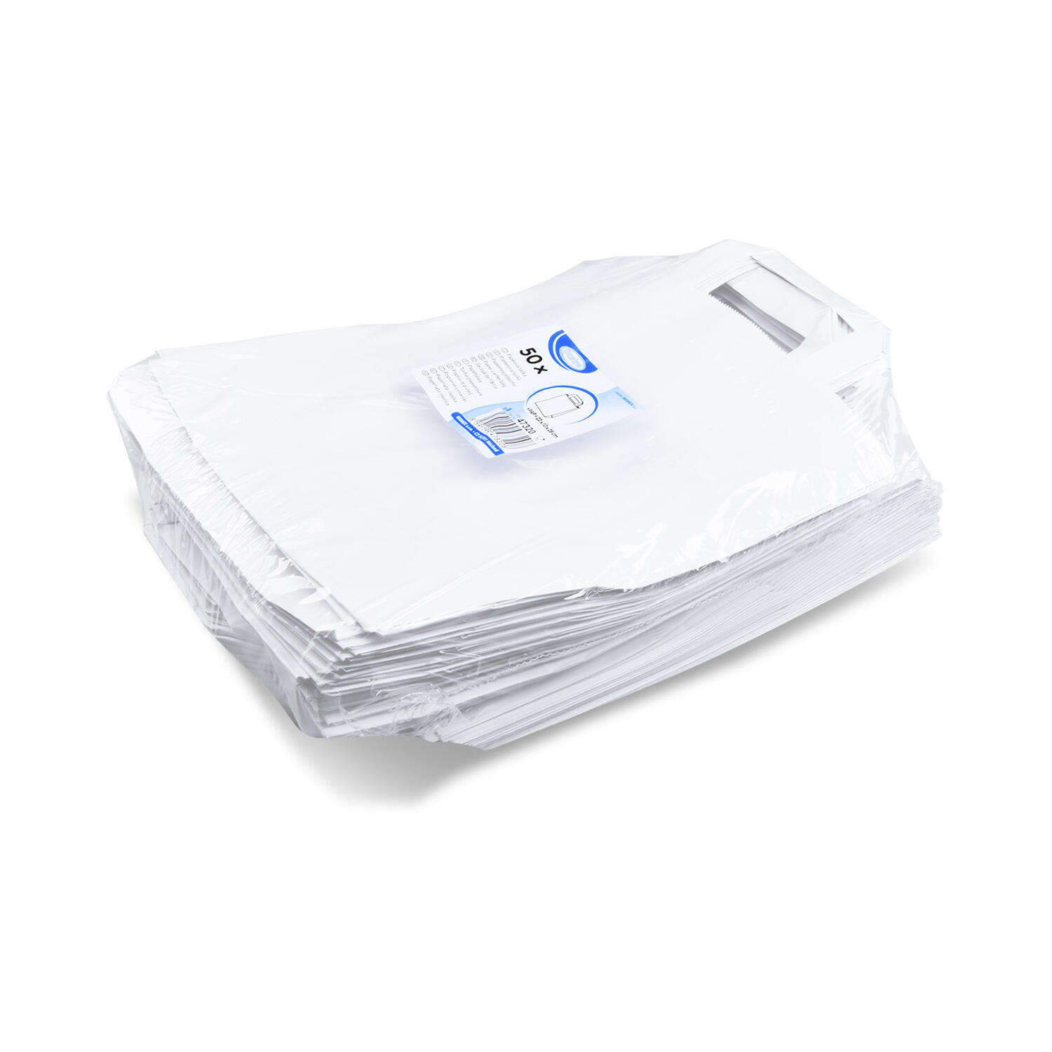 Papiertragetaschen 28 x 22 x 10 cm mit EAN-Code weiss,  50 Stk.