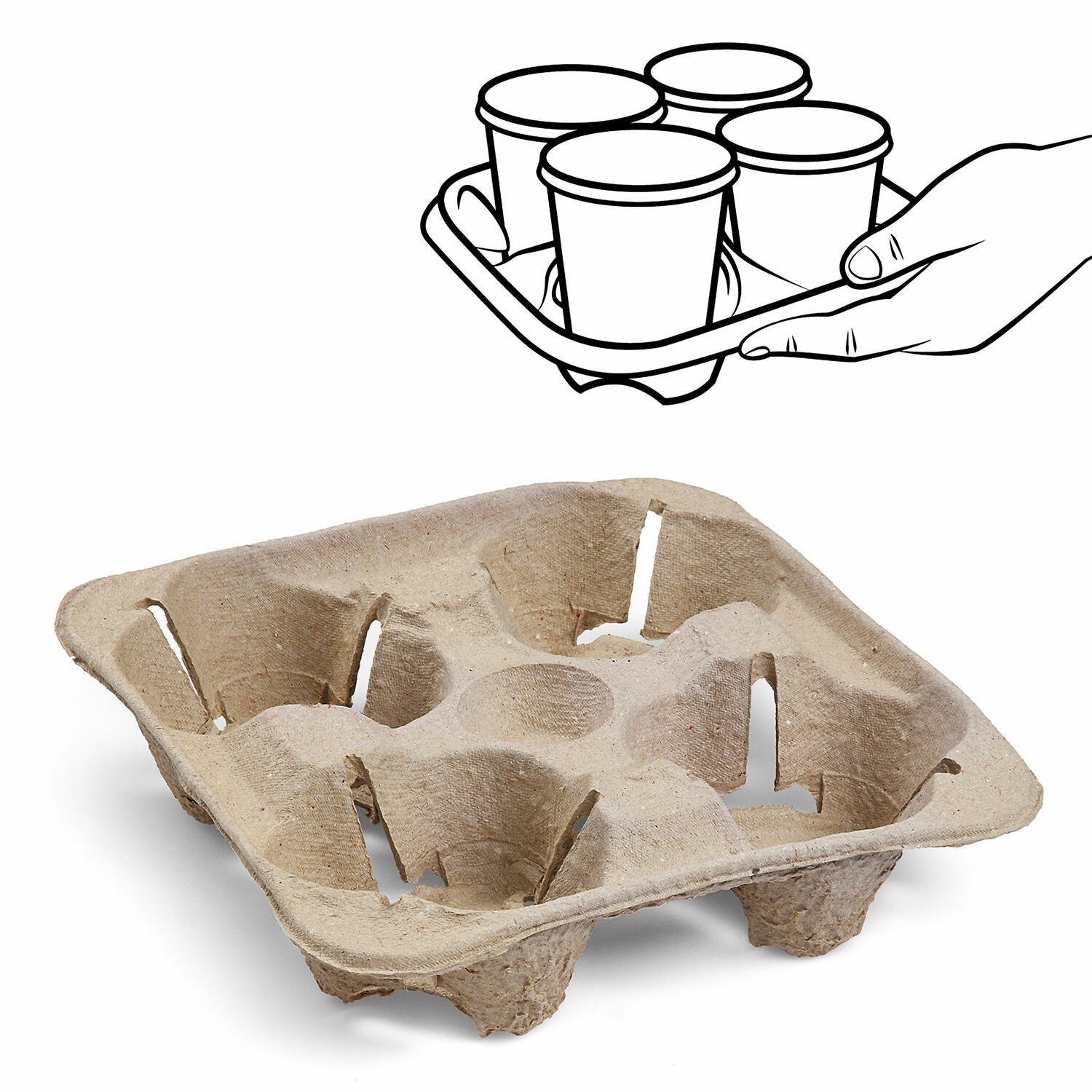 Getr�nkehalter Tragetablett Becherhalter 4 Becher Coffee to Go 21x21cm,  30 Stk.