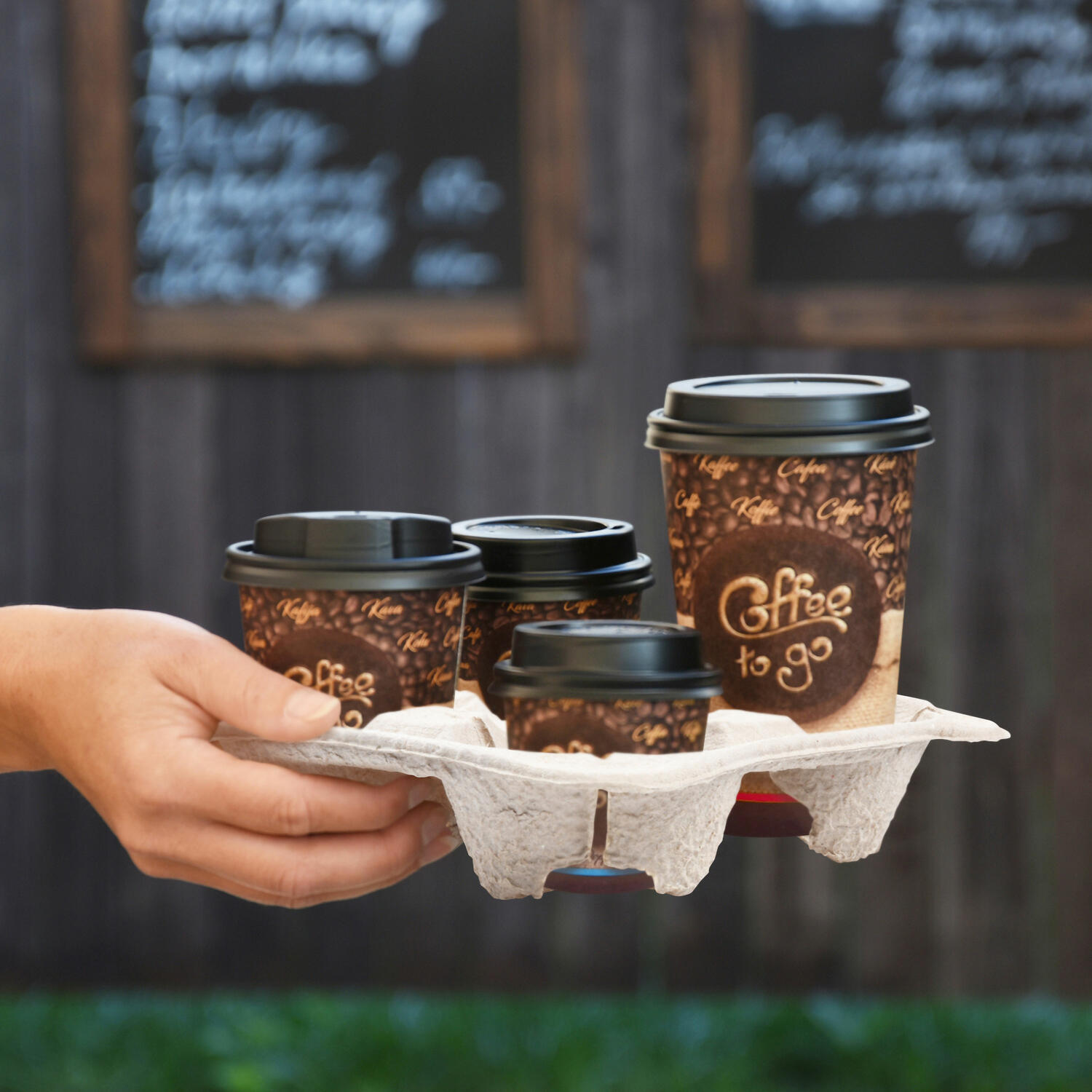 Getr�nkehalter Tragetablett Becherhalter 4 Becher Coffee to Go 22x22cm,  50 Stk.