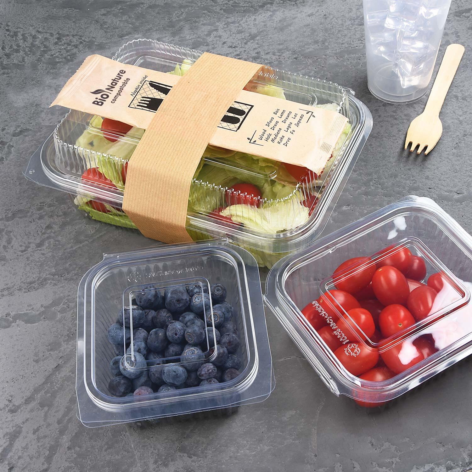 Rechteckbecher klar mit Deckel 750 ml (rPET), 50 Stk.