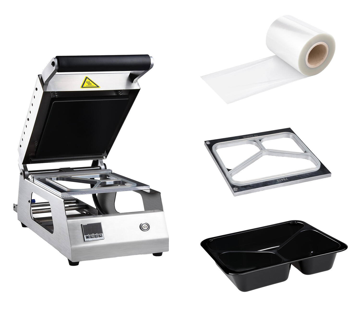 Siegelger�t WX-78600 - 700 Watt / 230 Volt inkl. 300 Men�schalen 3-geteilt, Siegelfolie und passendem Siegelrahmenahmen