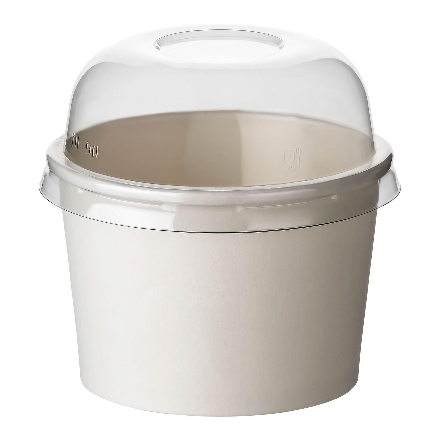 Eisbecher aus Papier wei� �90mm 250 ml mit Domeckel aus PET, 100 Stk.